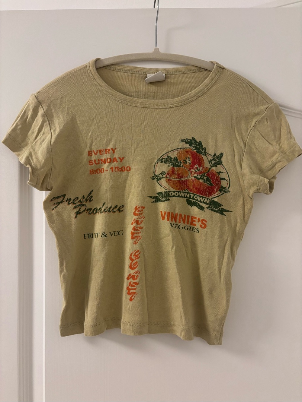 Urban Outfitters Light Olive Green 'Vinnie's Veggies' Graphic Tee